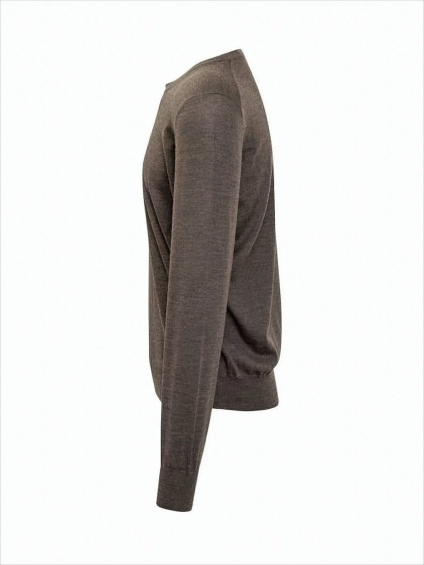Brunello Cucinelli Finely Knit Brown Sweater With Ribbed Hem And Cuffs