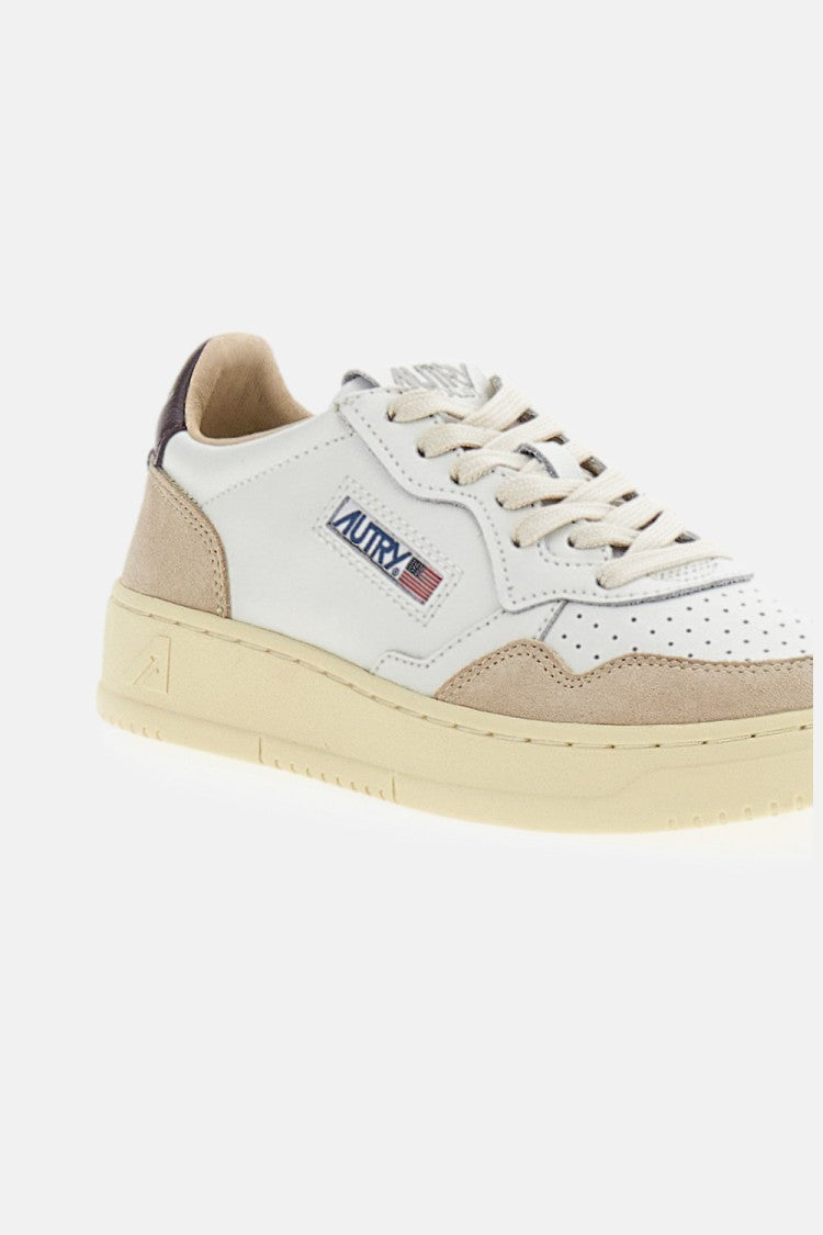 Autry Medalist Low Suede-Trim Leather Sneakers