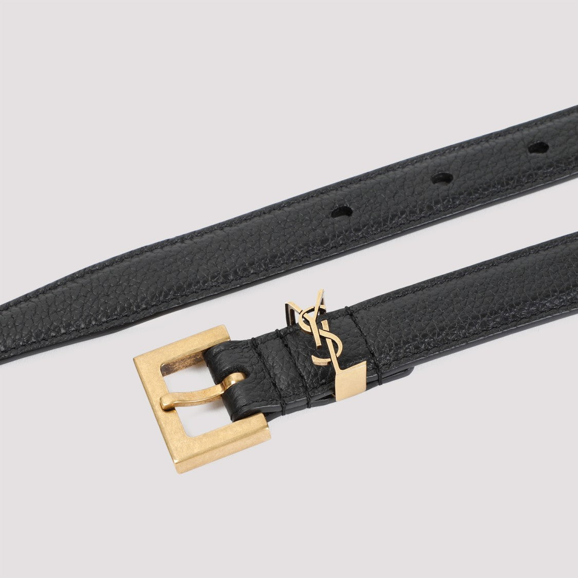 Saint Laurent Black Grained Calf Leather Belt