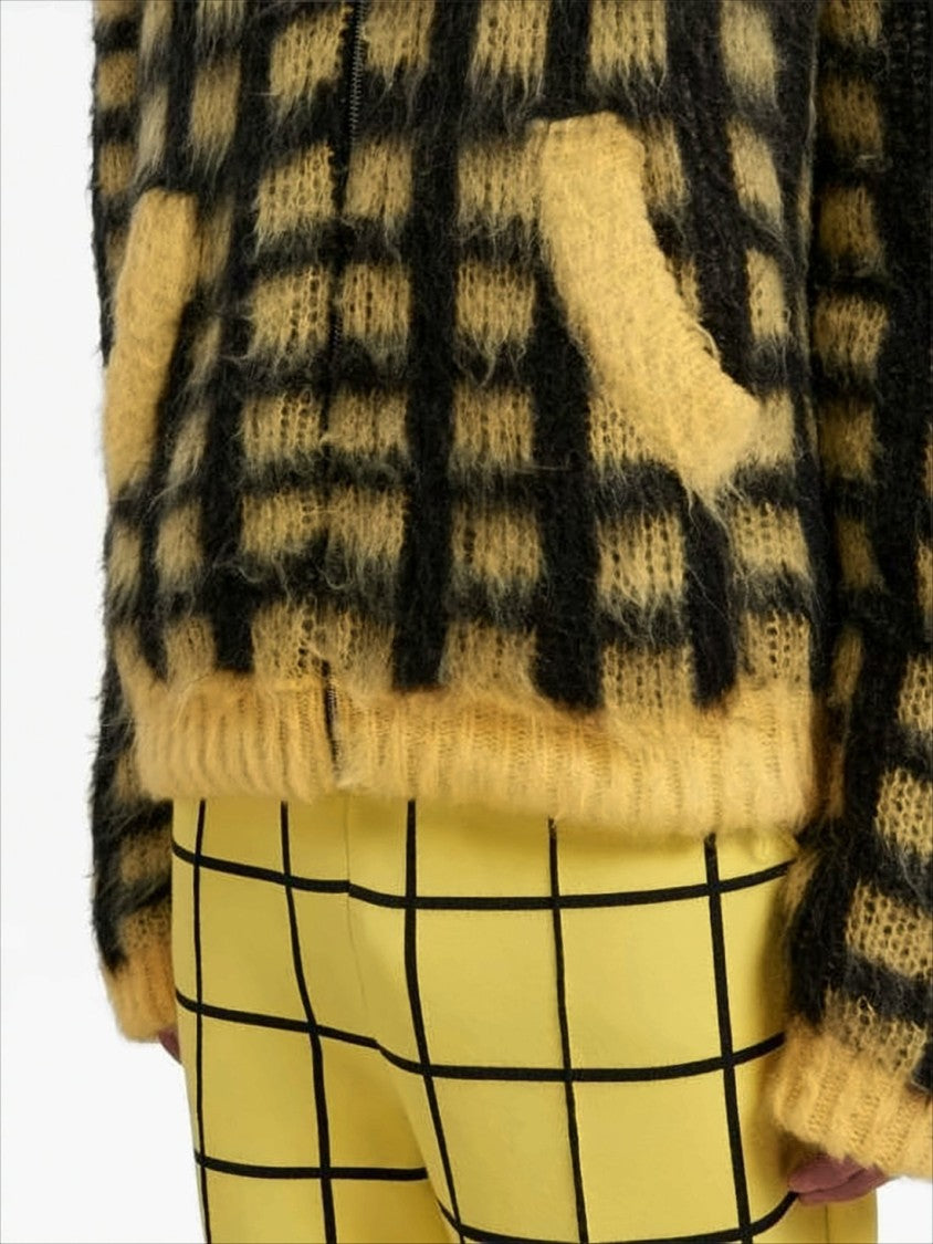 Marni Fuzzy Hooded Jacket With Bold Checkered Pattern