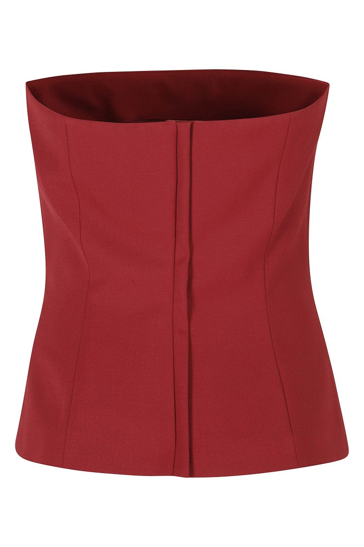 Federica Tosi Red Structured Wool-Blend Bustier Top