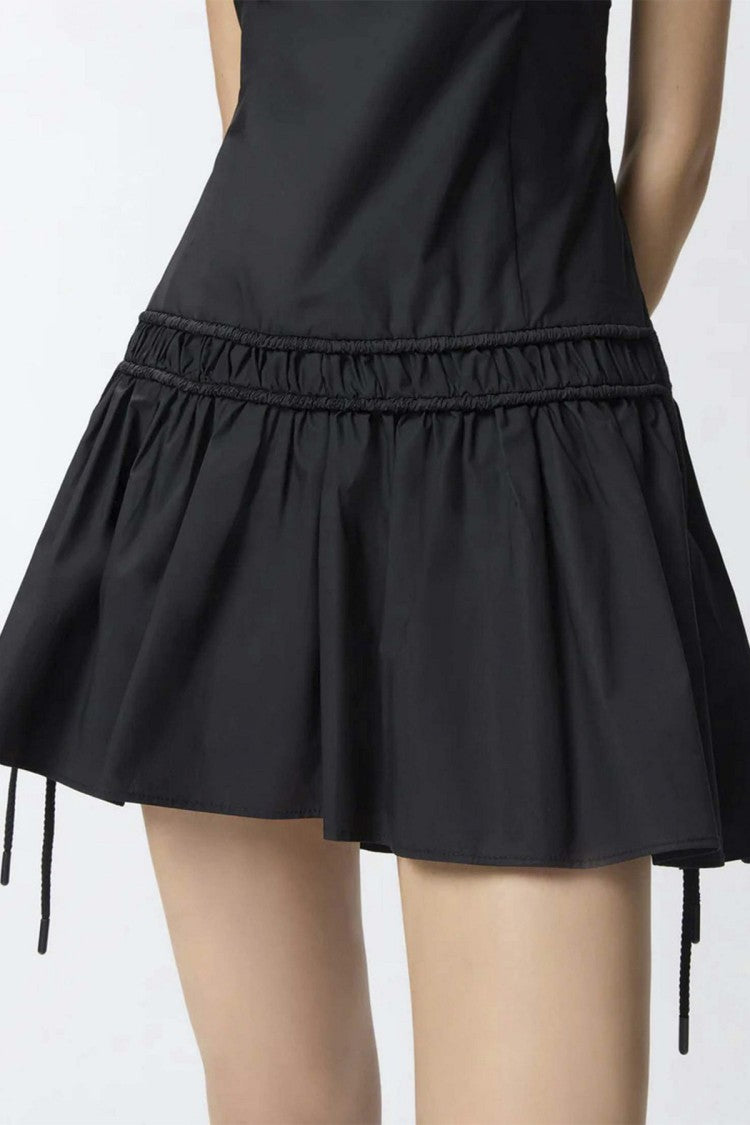 Pinko Black Square-Neck Drop-Waist Cotton Mini Dress