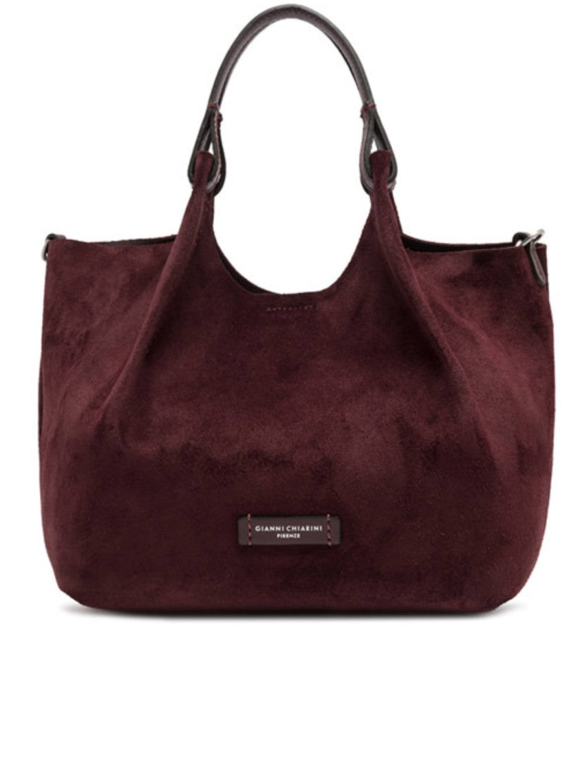 Gianni Chiarini Suede Handbag With Rounded Slouchy Silhouette In Rich Burgundy