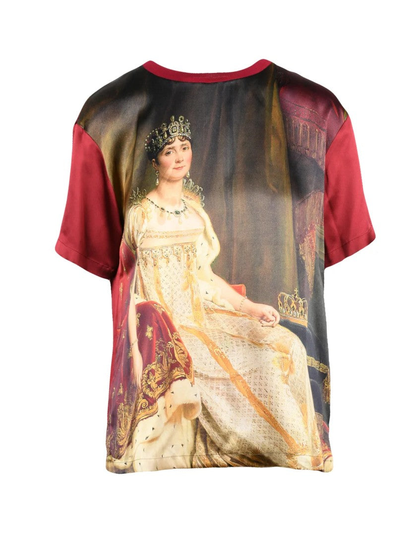Dolce & Gabbana Burgundy/Green Regal Print Silk Satin Blouse