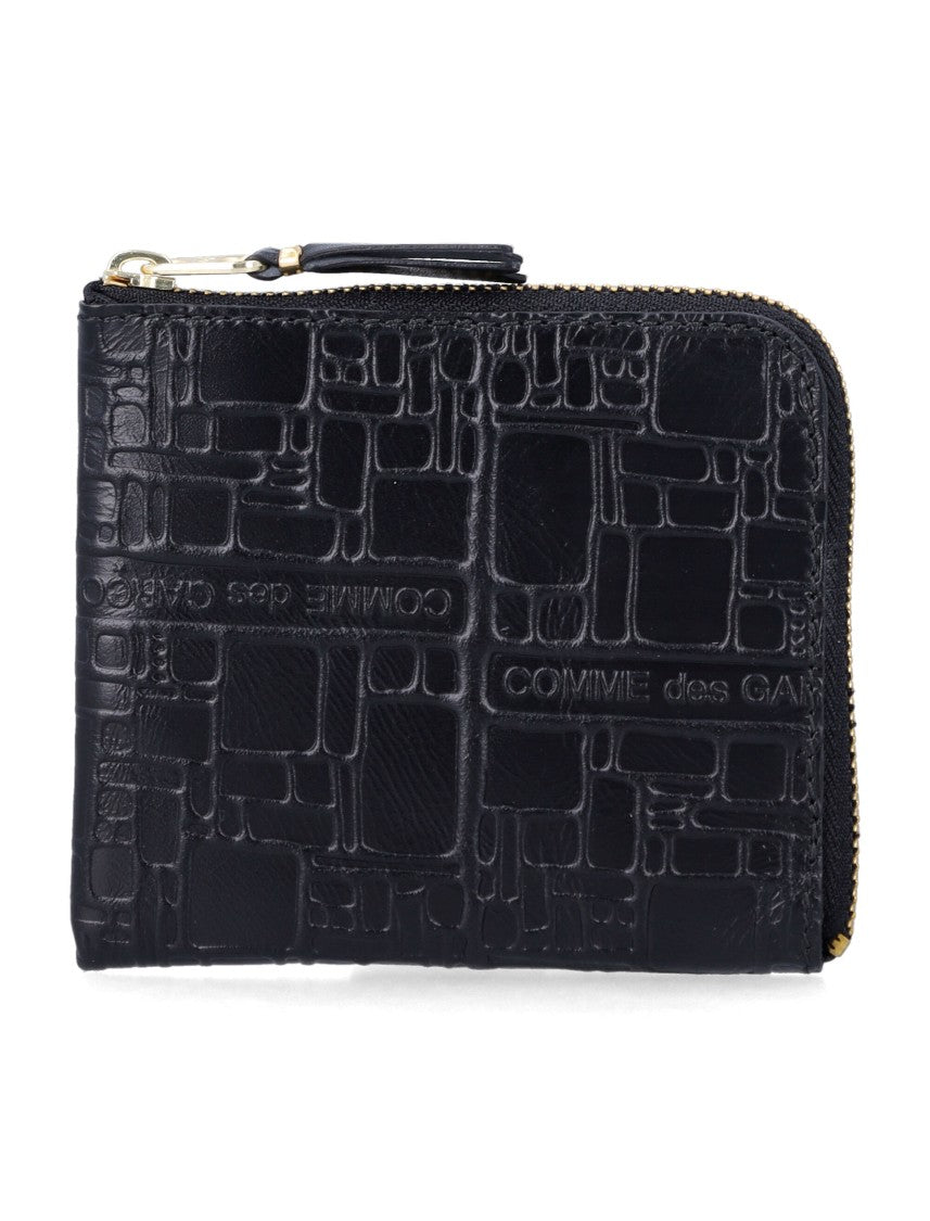 Comme Des Garçons Embossed Leather Zip Wallet With Geometric Pattern