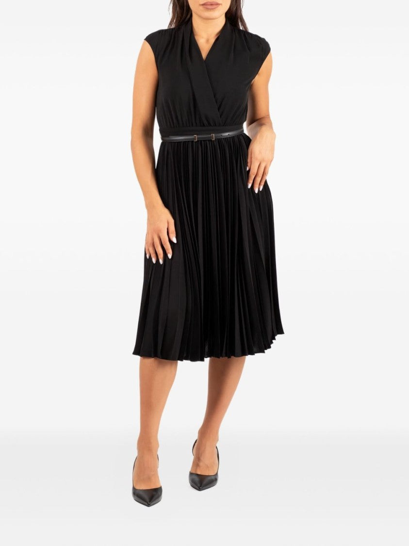 Max Mara Elegant Black Midi Dress With Pleated Skirt