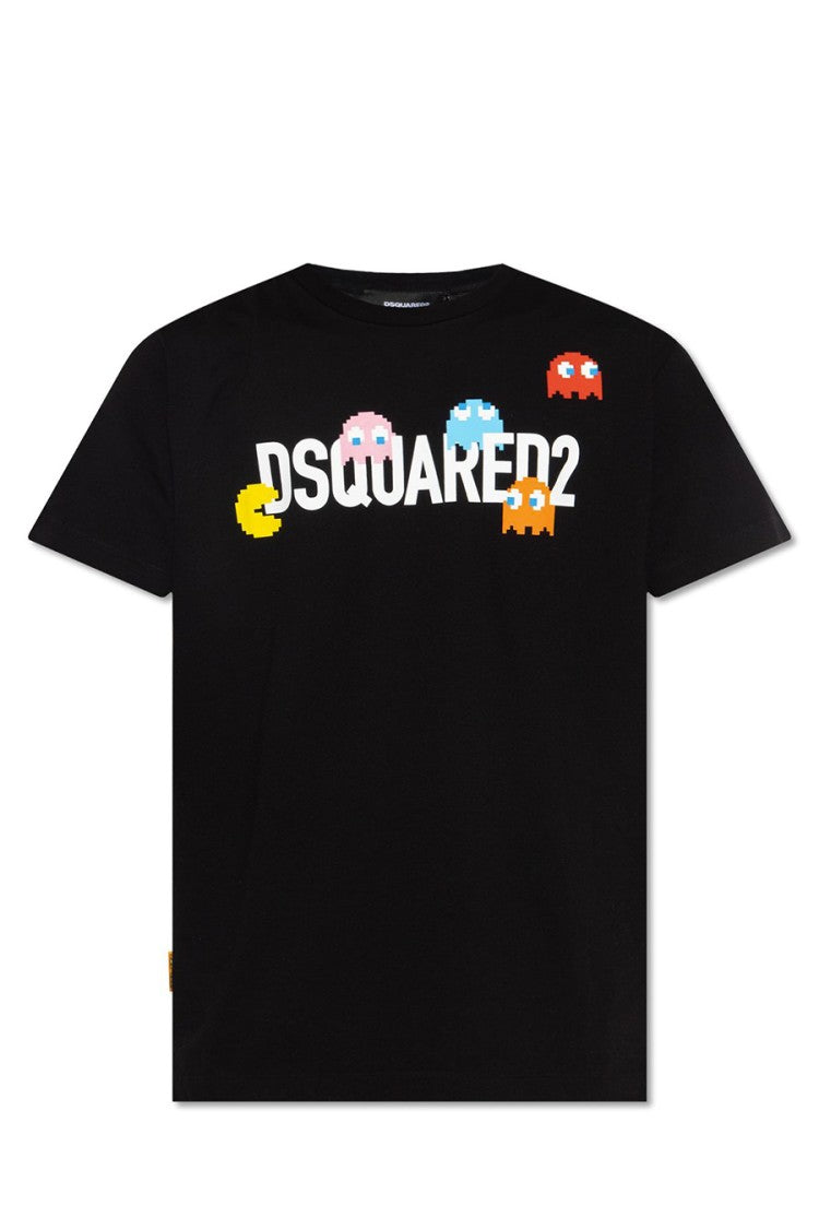 Dsquared2 Black Cotton T-Shirt With Pacman Graphic Print