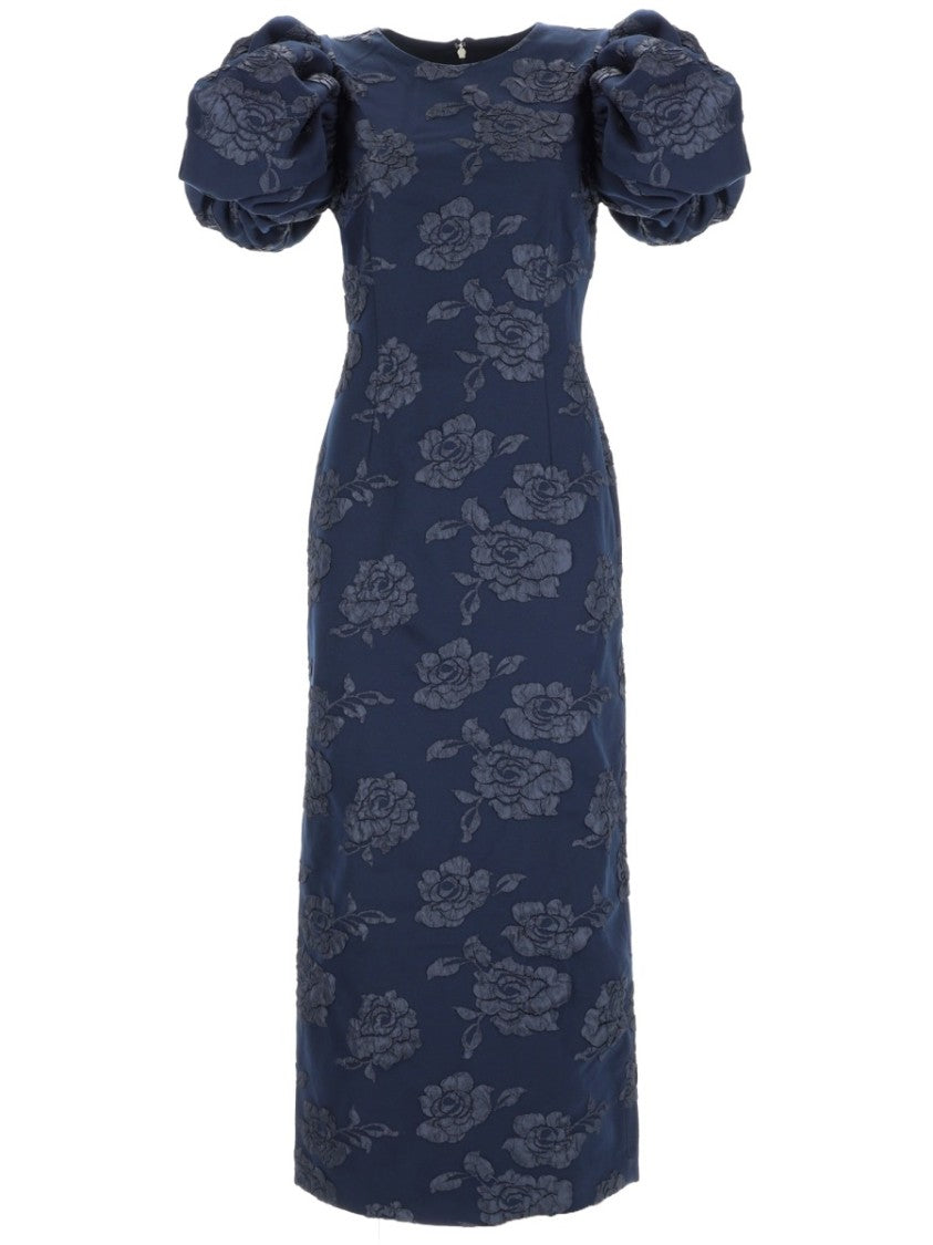 Rotate Birger Christensen Dark Floral Jacquard Puffed Dress