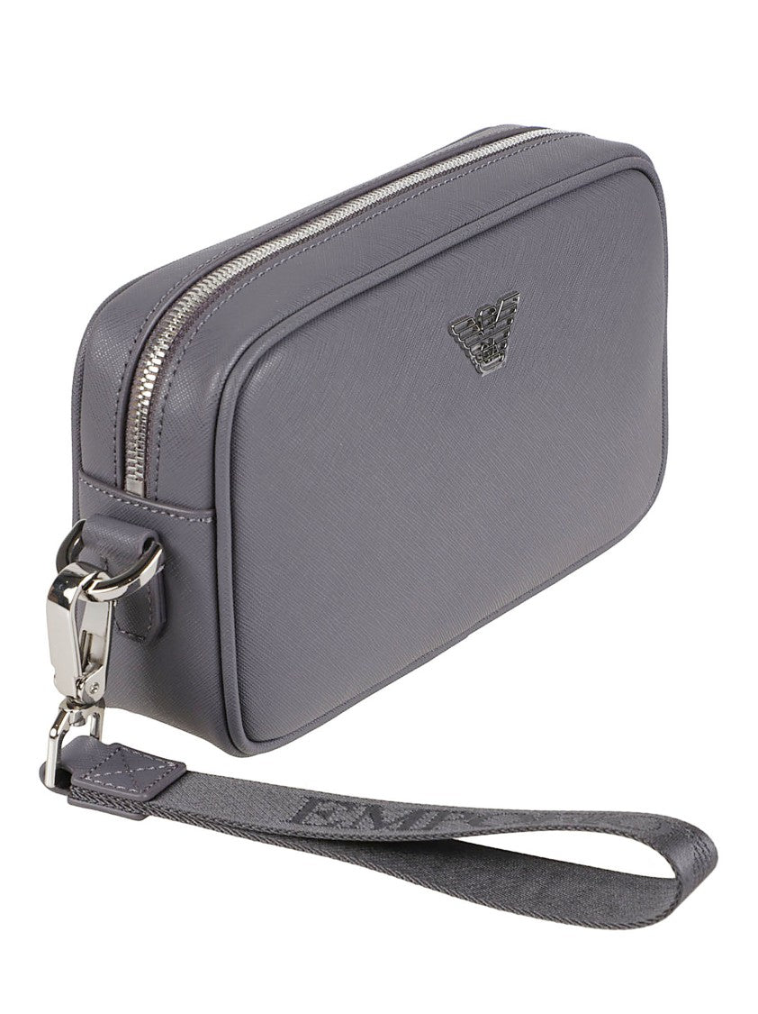 Emporio Armani Textured Grey Logo Plaque Rectangular Beauty Case