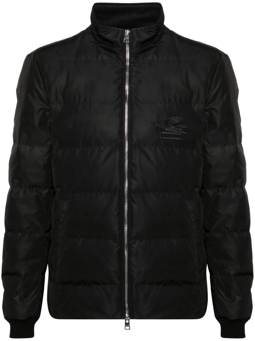 Etro Black Horizontal Quilted Ribbed Collar Polyester Down Jacket