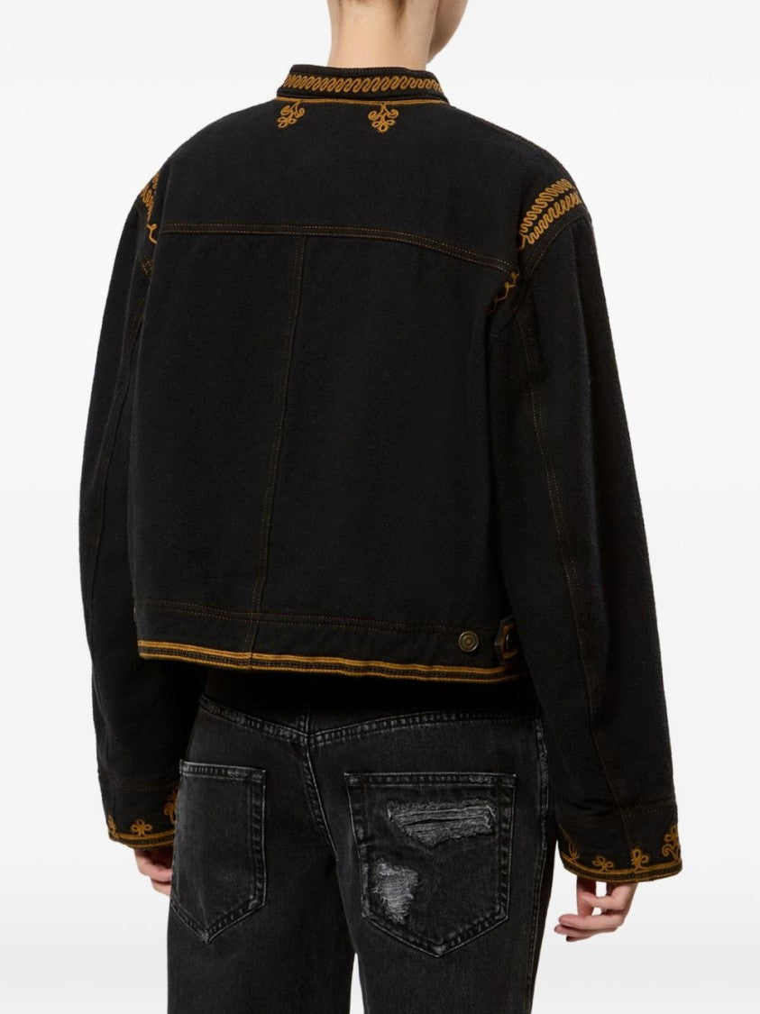 Isabel Marant Étoile Cropped Boxy Coat With Intricate Golden Embroidery