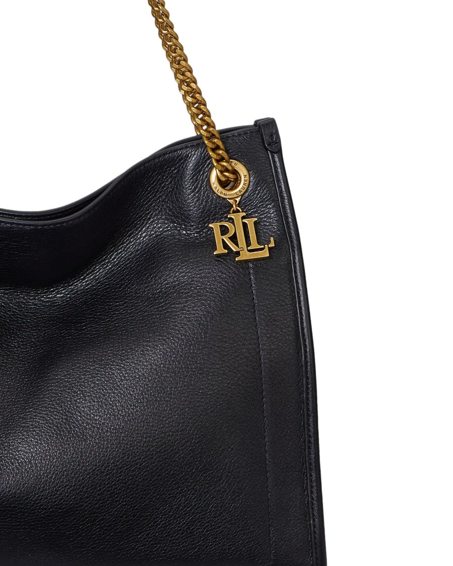 Lauren Ralph Lauren Structured Black Handbag With Gold-Tone Chain Detail