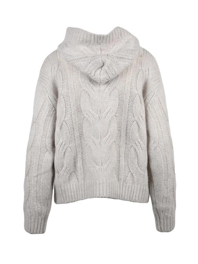 Hemisphere Taupe Cable Knit Cashmere-Cotton Hooded Jacket