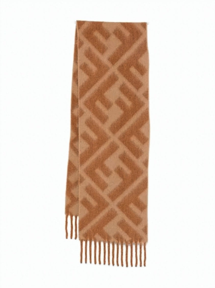 Fendi Geometric Patterned Alpaca Blend Scarf With Fringed Ends