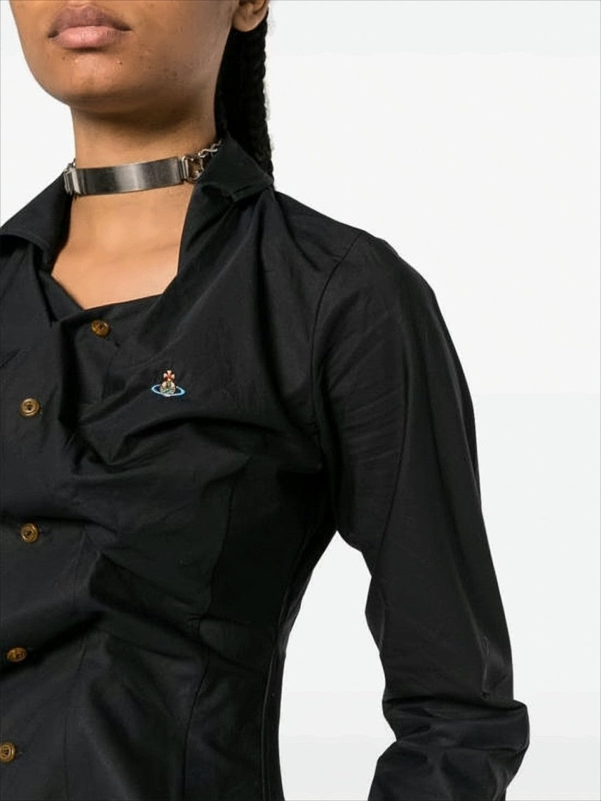 Vivienne Westwood Fitted Black Shirt With Ruched Detailing