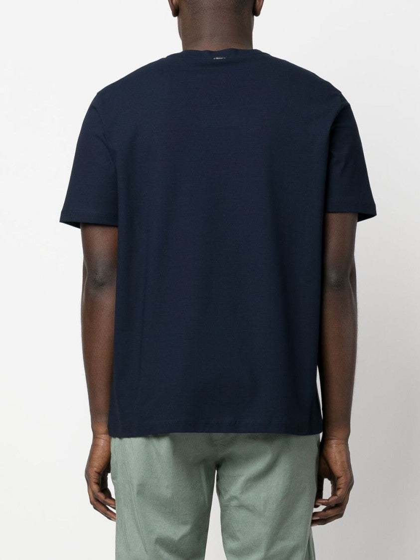 Herno Crew Neck Cotton T-Shirt In Navy Blue