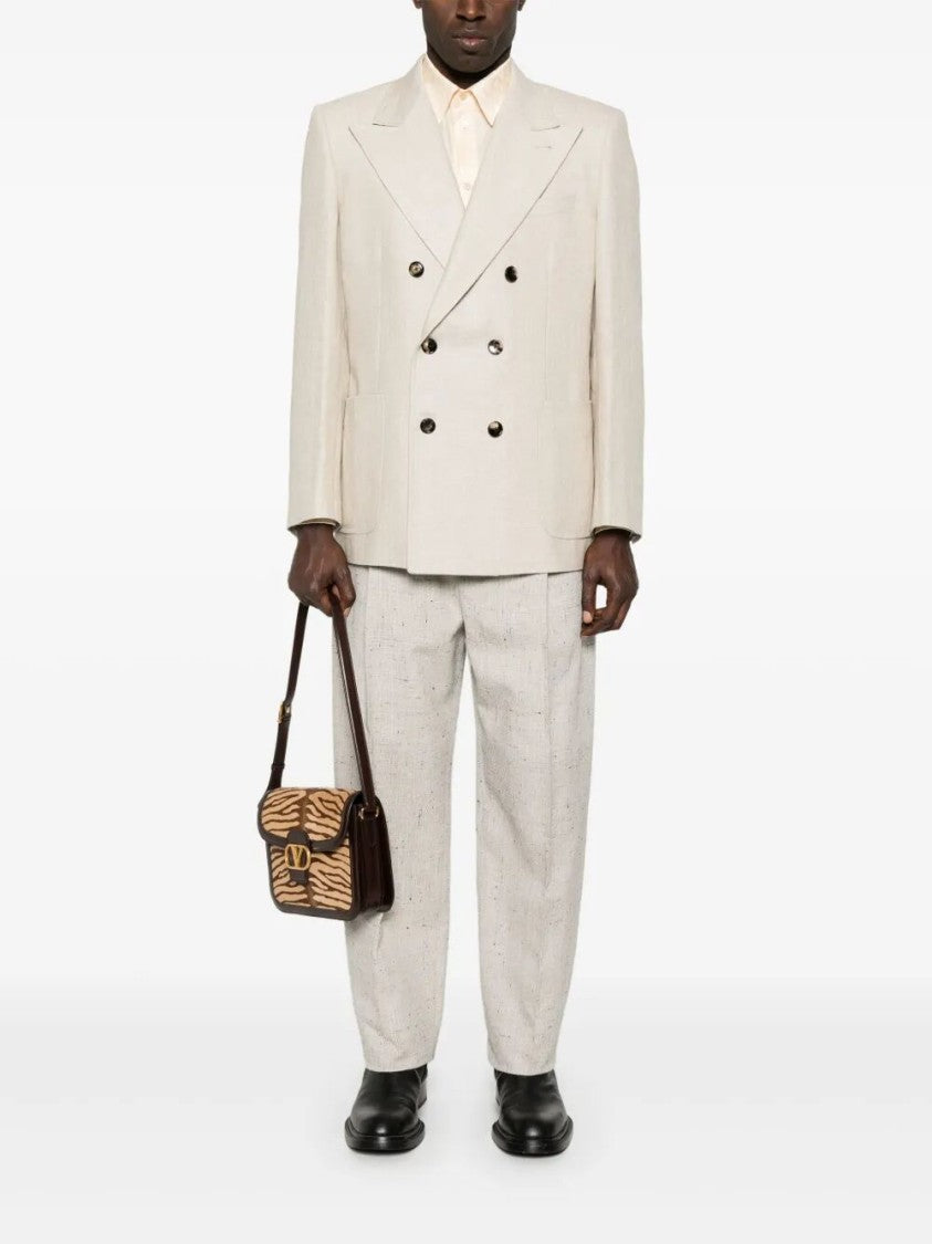 Valentino Double-Breasted Linen Blend Jacket With Structured Fit