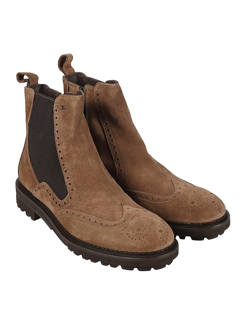 Baldinini Brown Suede Brogue Elastic Panel Ankle Boots
