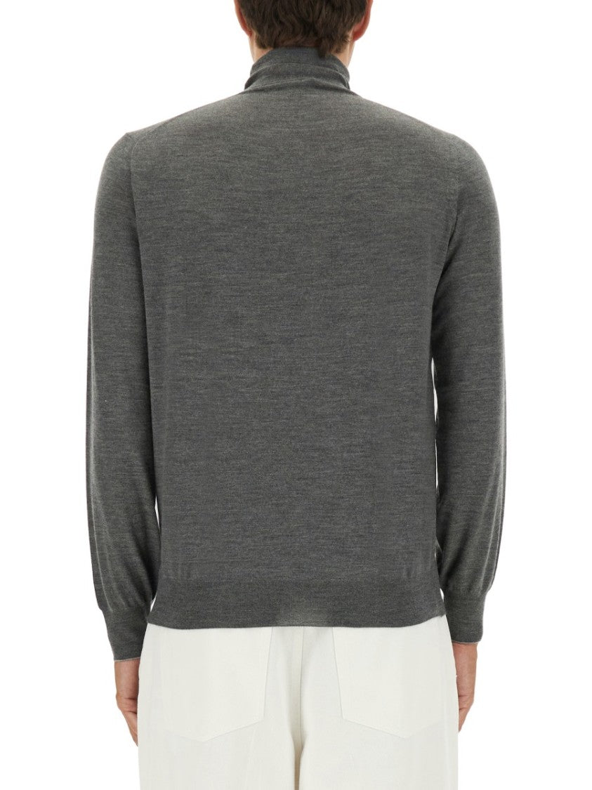 Brunello Cucinelli Finely Knit Turtleneck Shirt In Heathered Grey