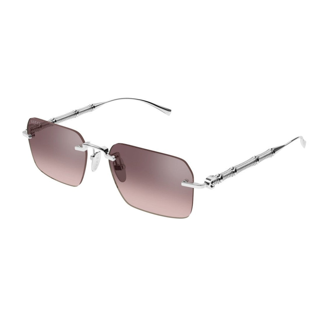 Gucci Silver Linea Sign Metal Rectangular Sunglasses