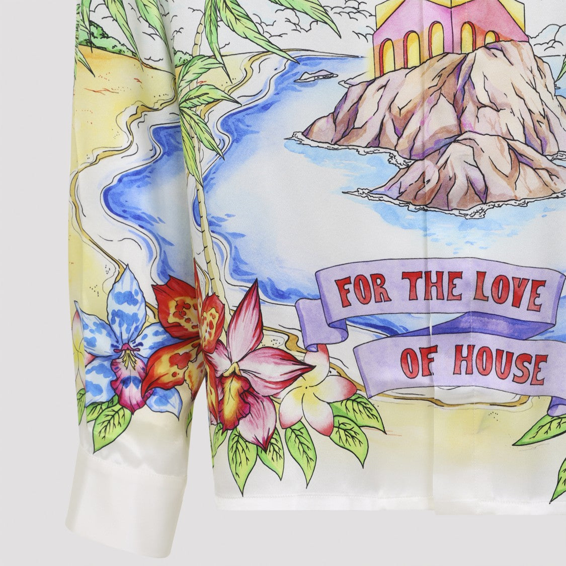 Casablanca Tropical Island Print Silk Shirt With Classic Collar