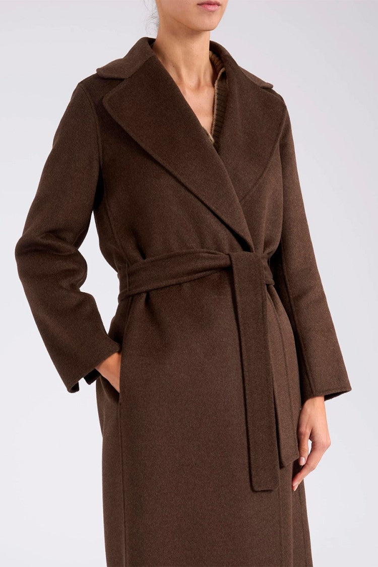 Max Mara Brown Smmpace Belted Wrap Virgin Wool-Blend Coat