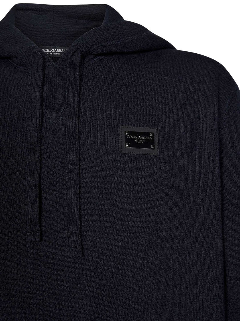 Dolce & Gabbana Hooded Sweater In Midnight Blue Wool-Cashmere Blend