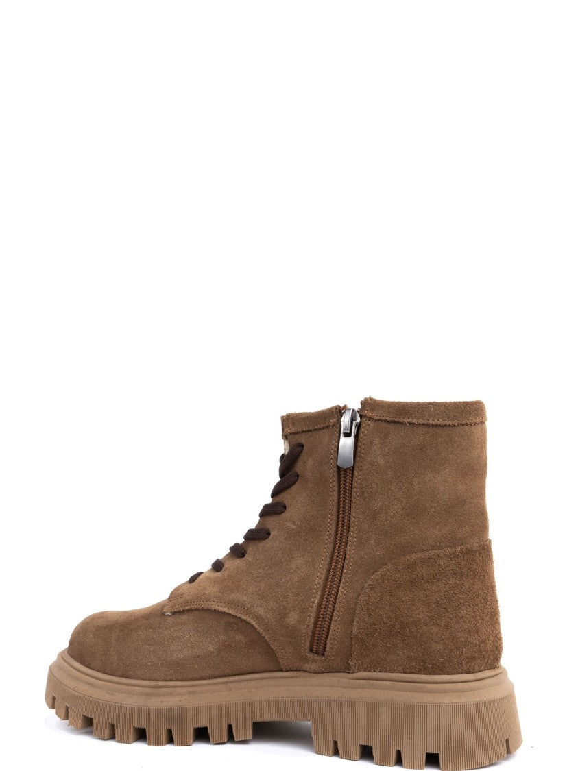 Sergio Moretti Lace-Up Beige Ankle Boots With Textured Outsole