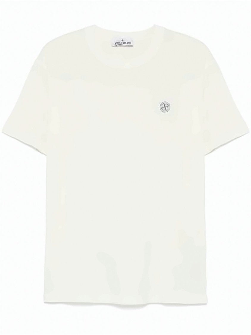 Stone Island White Cotton Short-Sleeve T-Shirt With Logo Patch