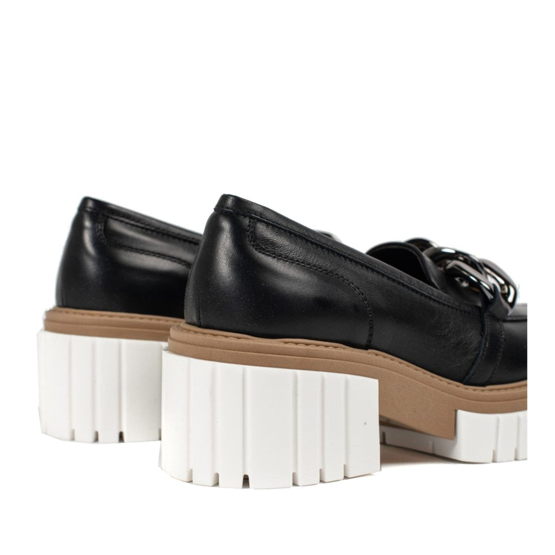 Vamsko Iris Black Chunky Sole Silver Chain Leather Loafers