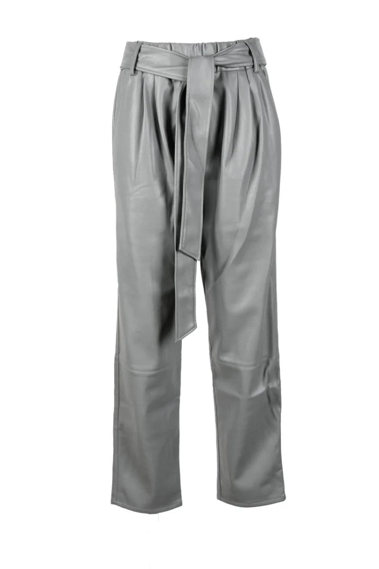 G!Na G!Na High-Waisted Faux Leather Trousers - Grey