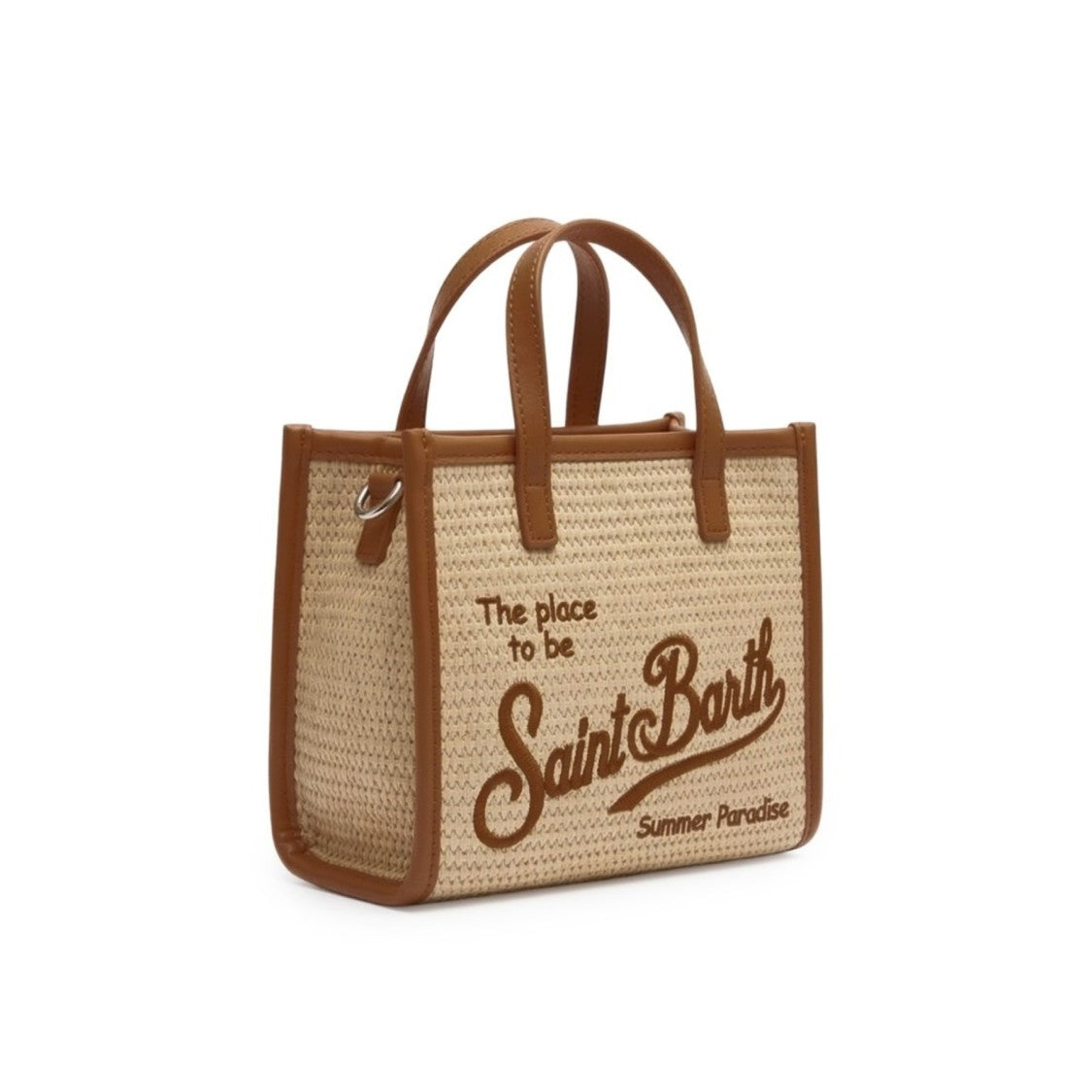 Mc2 Saint Barth Rectangular Woven Tote Bag With Leather Trim