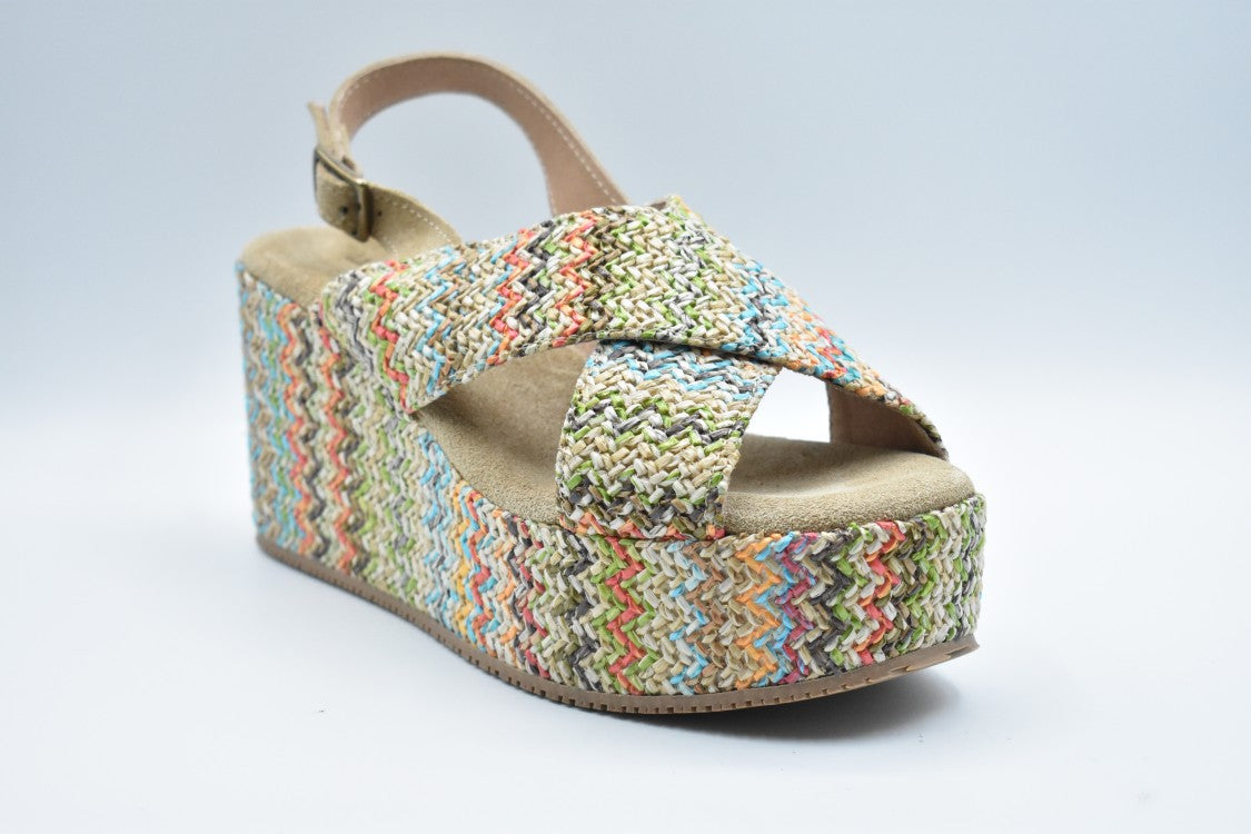 Ehm Multicolour Woven Low Sandals With Stylish Wedge Design
