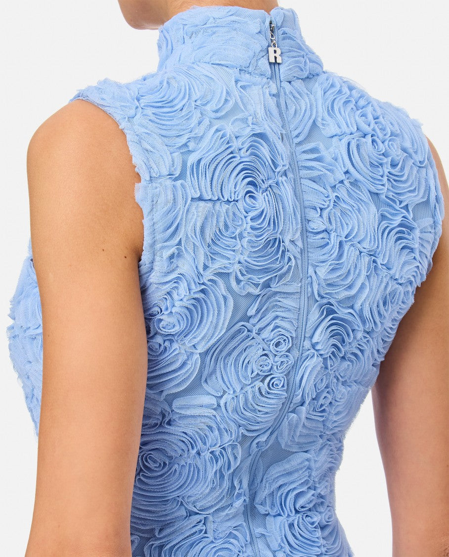 Rotate 3D Flower Mesh Maxi Dress