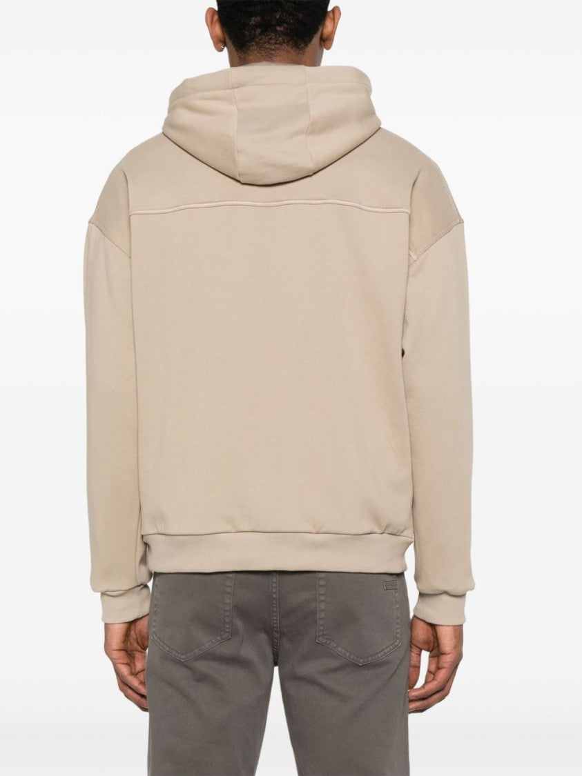 Zegna Beige Cotton Hoodie With Logo Embroidery