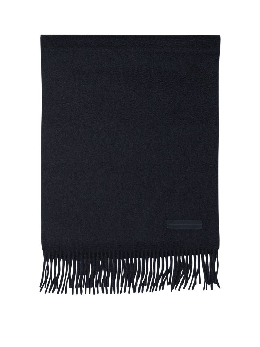 Zegna Deep Blue Cashmere Scarf With Fringed Ends