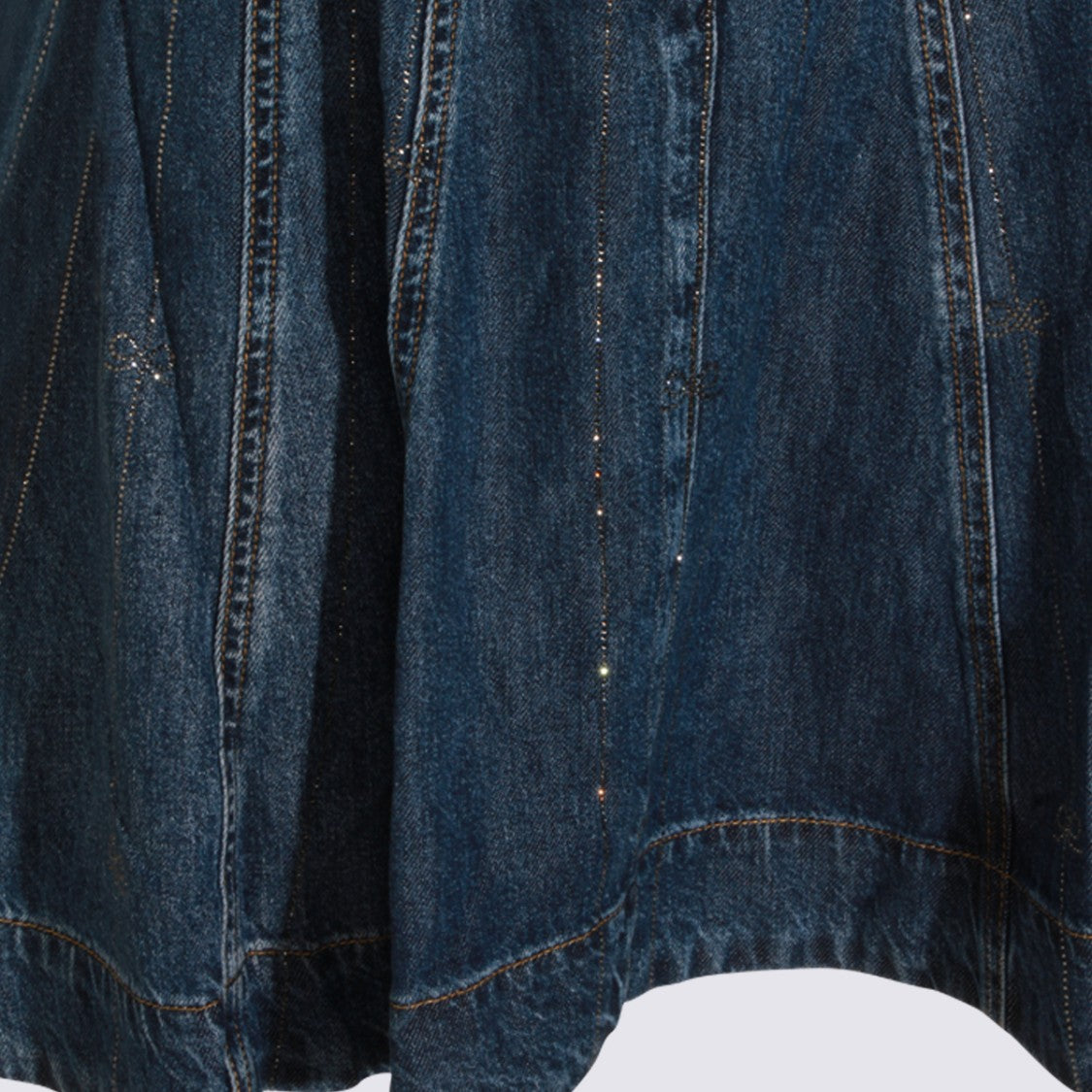 Self-Portrait Fitted Denim Mini Dress With Collared Neckline And Sparkling Accents
