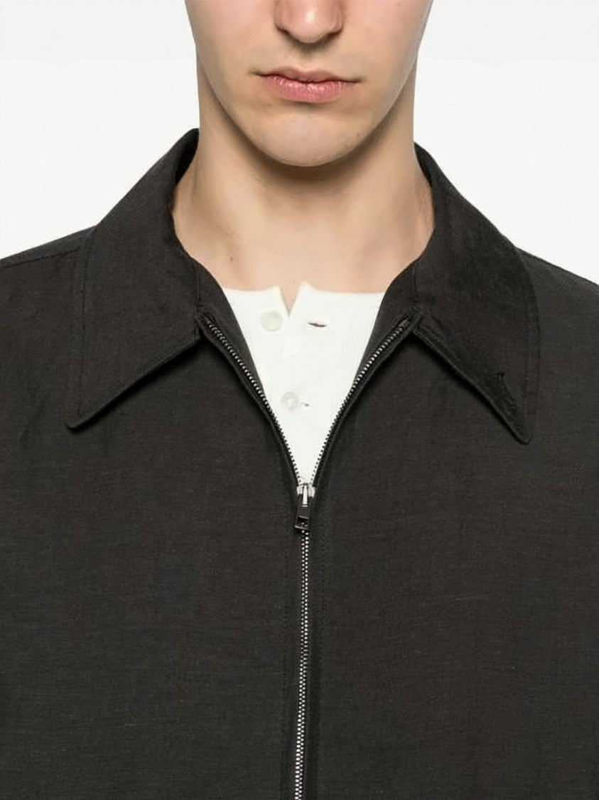 Lemaire Cropped Black Jacket With Classic Collar