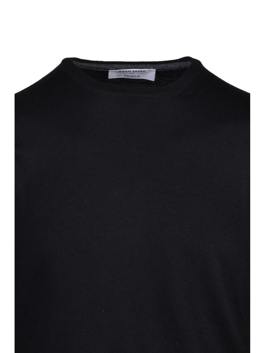 Gran Sasso X Fedele Black Tailored Virgin Wool Crewneck Sweater