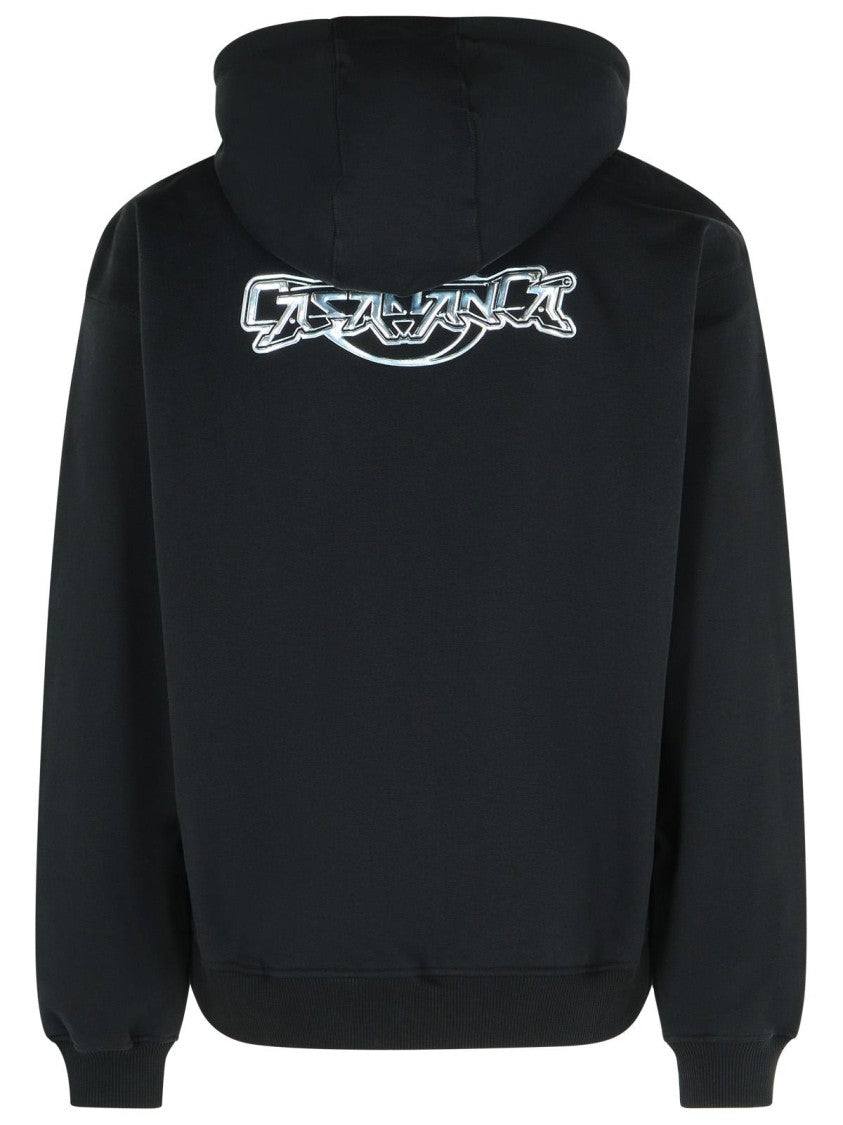 Casablanca Black Cotton Sweatshirt With Drawstring Hood And Contrast Logo