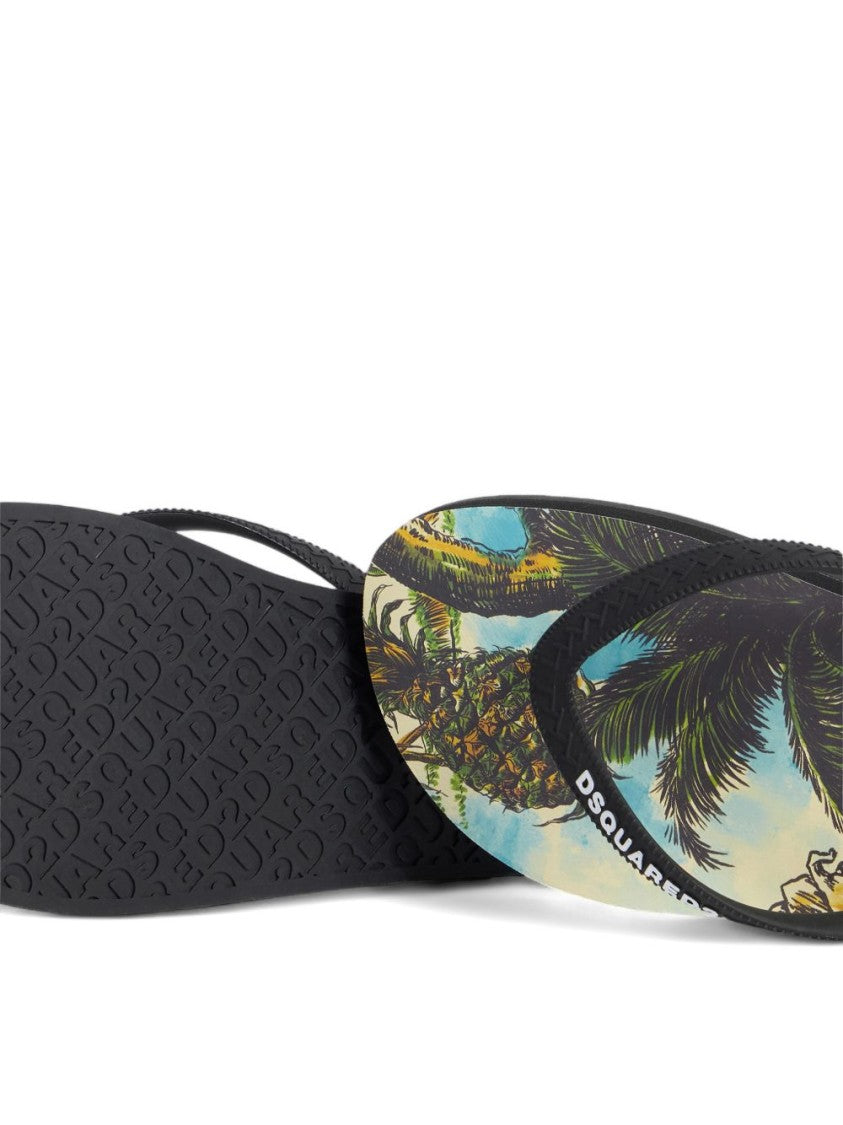 Dsquared2 Textured Footbed Thong Sandals With Logo Print