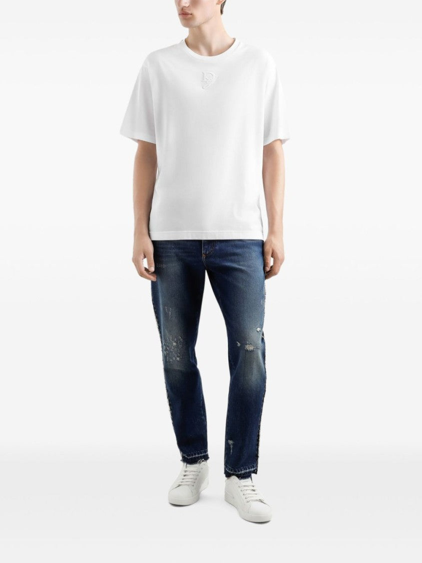 Dolce & Gabbana Relaxed Fit White T-Shirt With Embossed Logo Detail