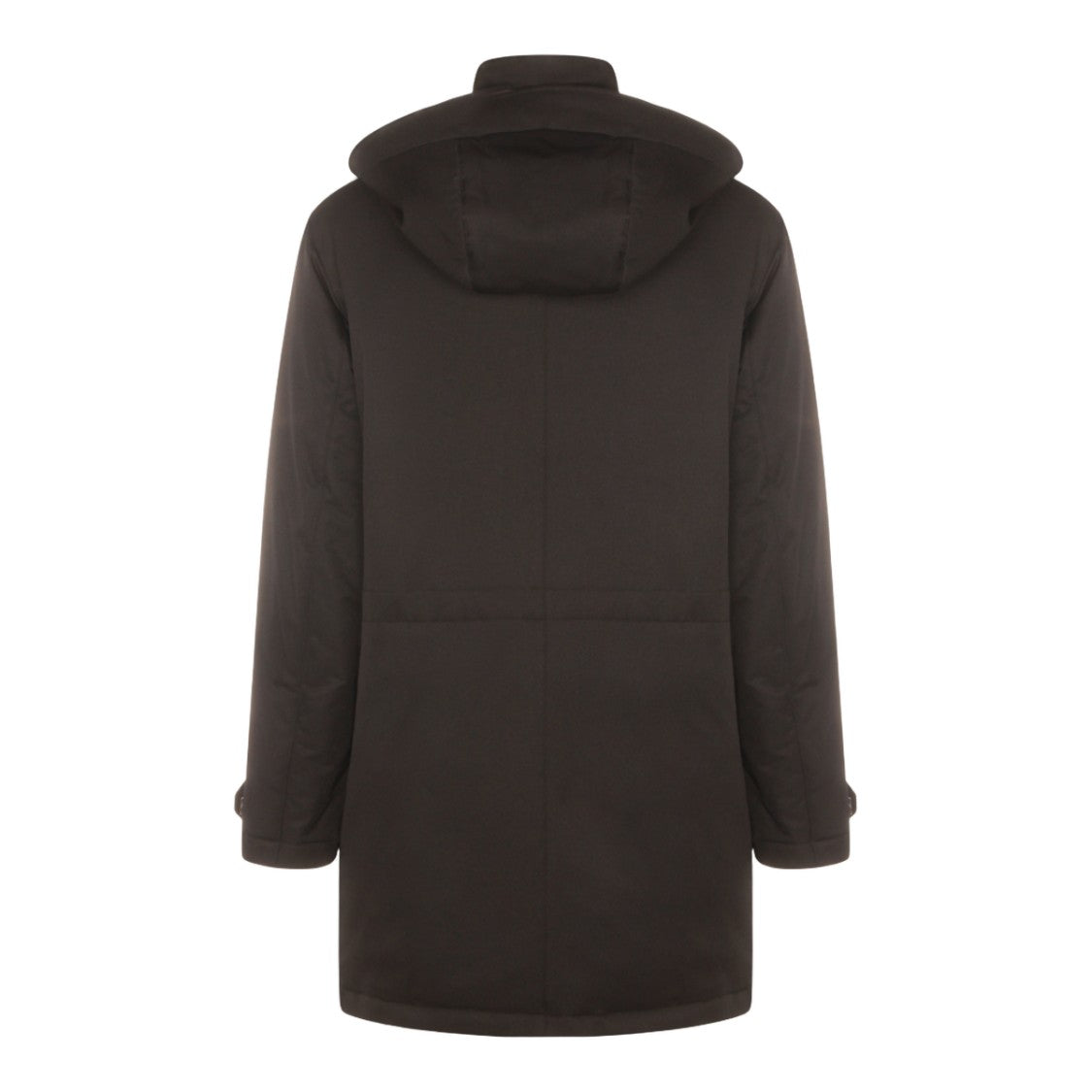 Zegna High-Collared Black Coat With Detachable Hood