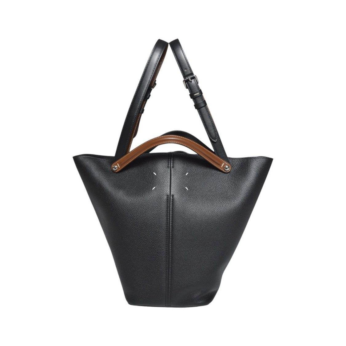 Maison Margiela Pebbled Black Leather Tote Bag With Contrasting Handles