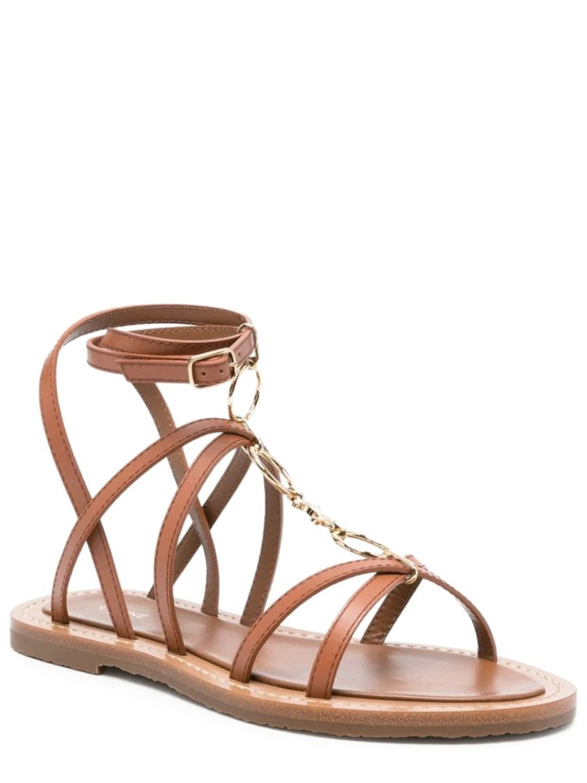 Celine Brown Lympia Calf Leather Sandals