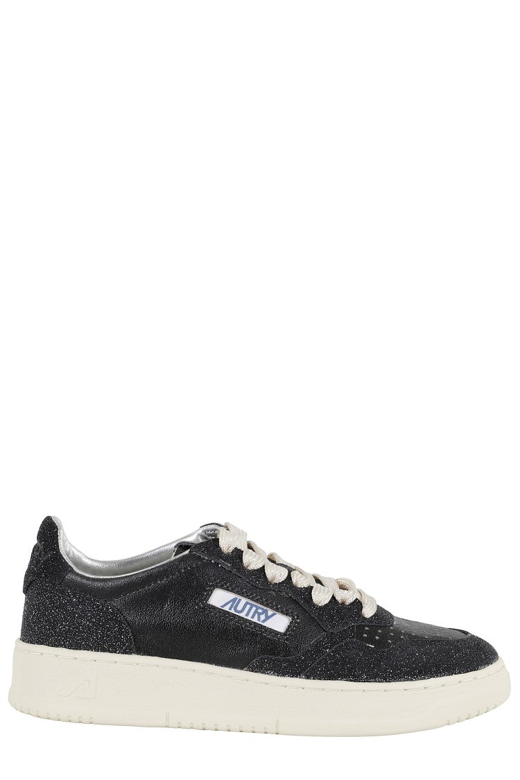 Autry Glittered Black Leather Medalist Low Sneakers