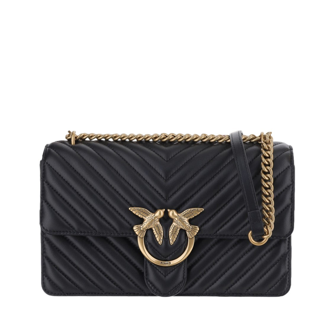 Pinko Chevron-Quilted Leather Shoulder Bag With Love Birds Buckle