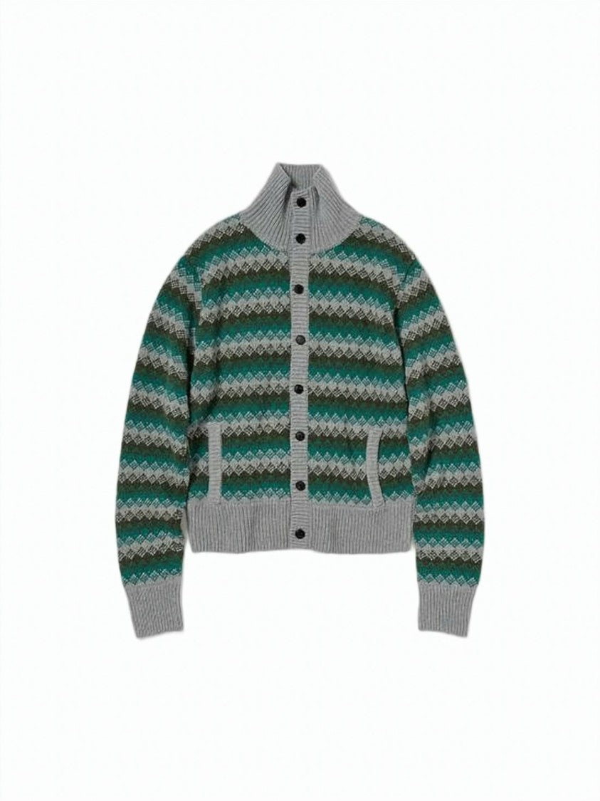 Auralee Geometric Diamond Patterned Cashmere Cardigan
