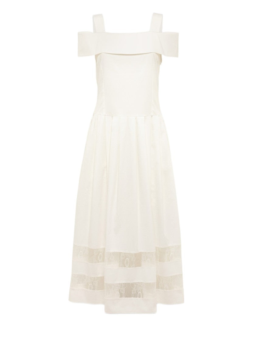 Blugirl Floral Lace Insert Midi Dress With Bardot Neckline
