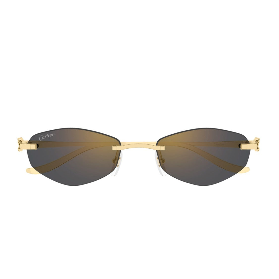 Cartier Geometric Gold Metal Sunglasses With Grey Gradient Lenses